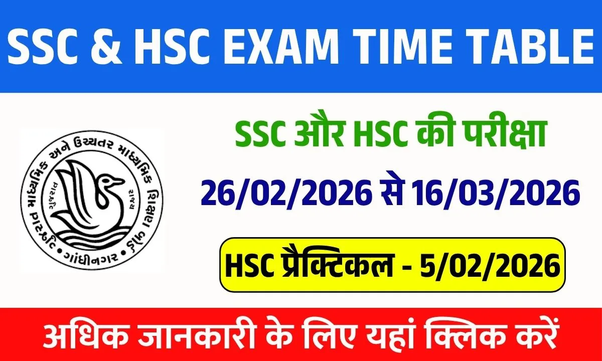GSEB SSC & HSC Exam Time Table 2026
